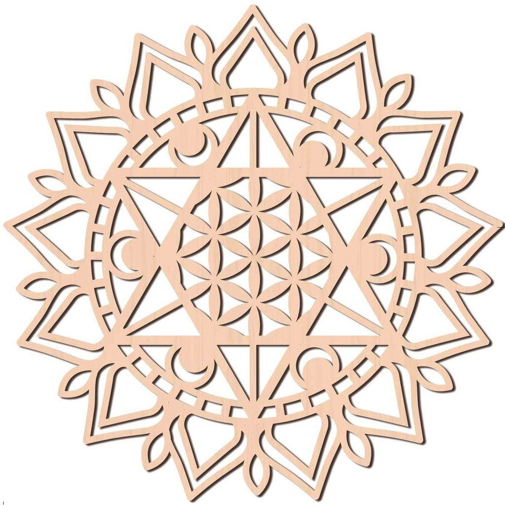 Aplique de Parede vazado  estrela de Davi Mdf Quadro Decorativo Mandala flor da vida