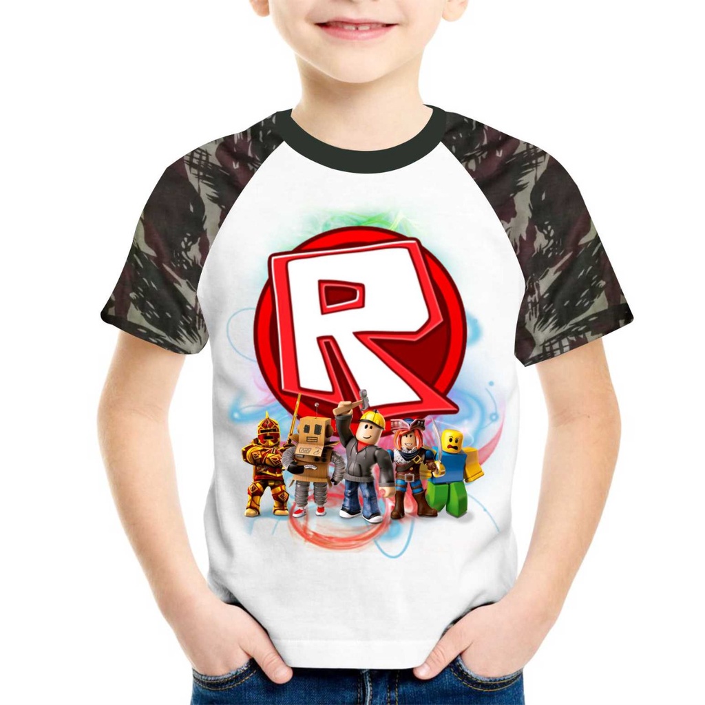 Camiseta Raglan infantil Roblox R - Mangas Camuflada