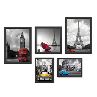 kit 5 quadros decorativos com moldura e vidro - cidades do mundo - escolha entre diversas opções em Oferta na Shopee