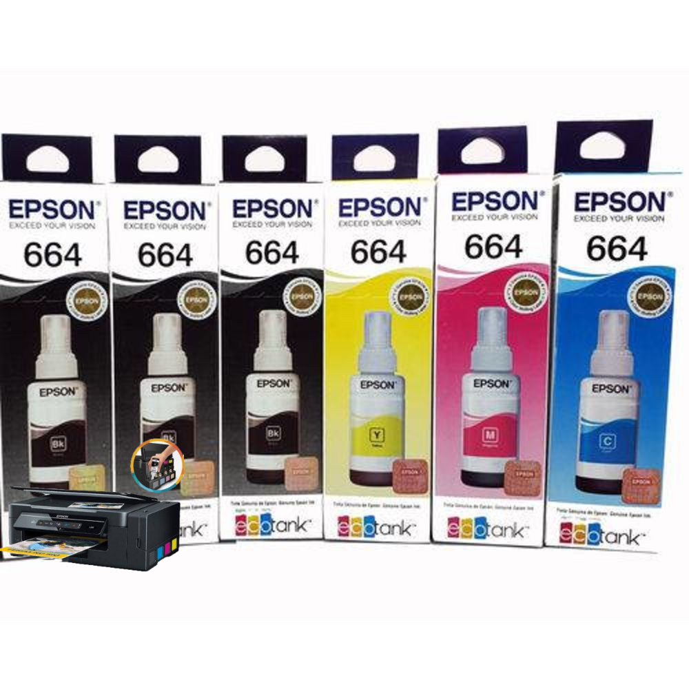 Kit 6 Tinta Epson 664 T644 Lacrada Na Caixa para impressora L110, L120, L220, L365, L375, L380, L395, L475, L495, L565 e L575