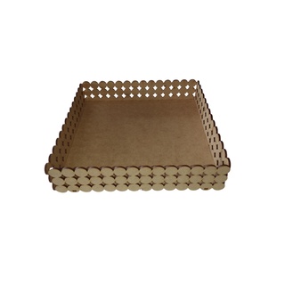 Bandeja Pérola Quadrada MDF Cru Tamanho P 21 x 21 cm