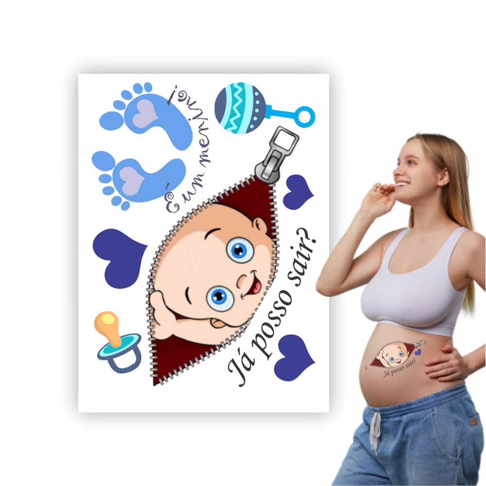 Tatuagem Temporária Gestante Chá Revelação | Menino 004 em Oferta na Shopee