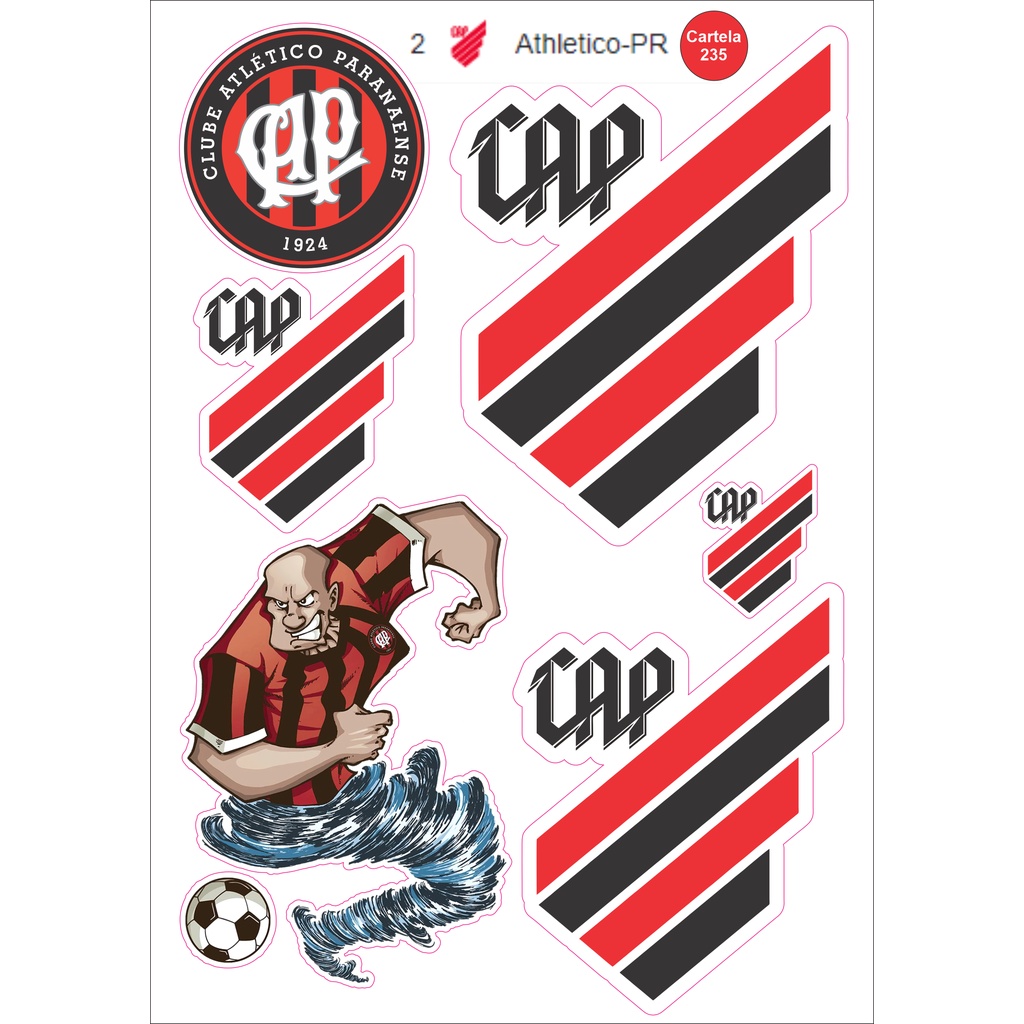 Cartela 235 de Adesivos de Times de Futebol Tuning Individual Stickers Moto Carro Bike Athlético-PR