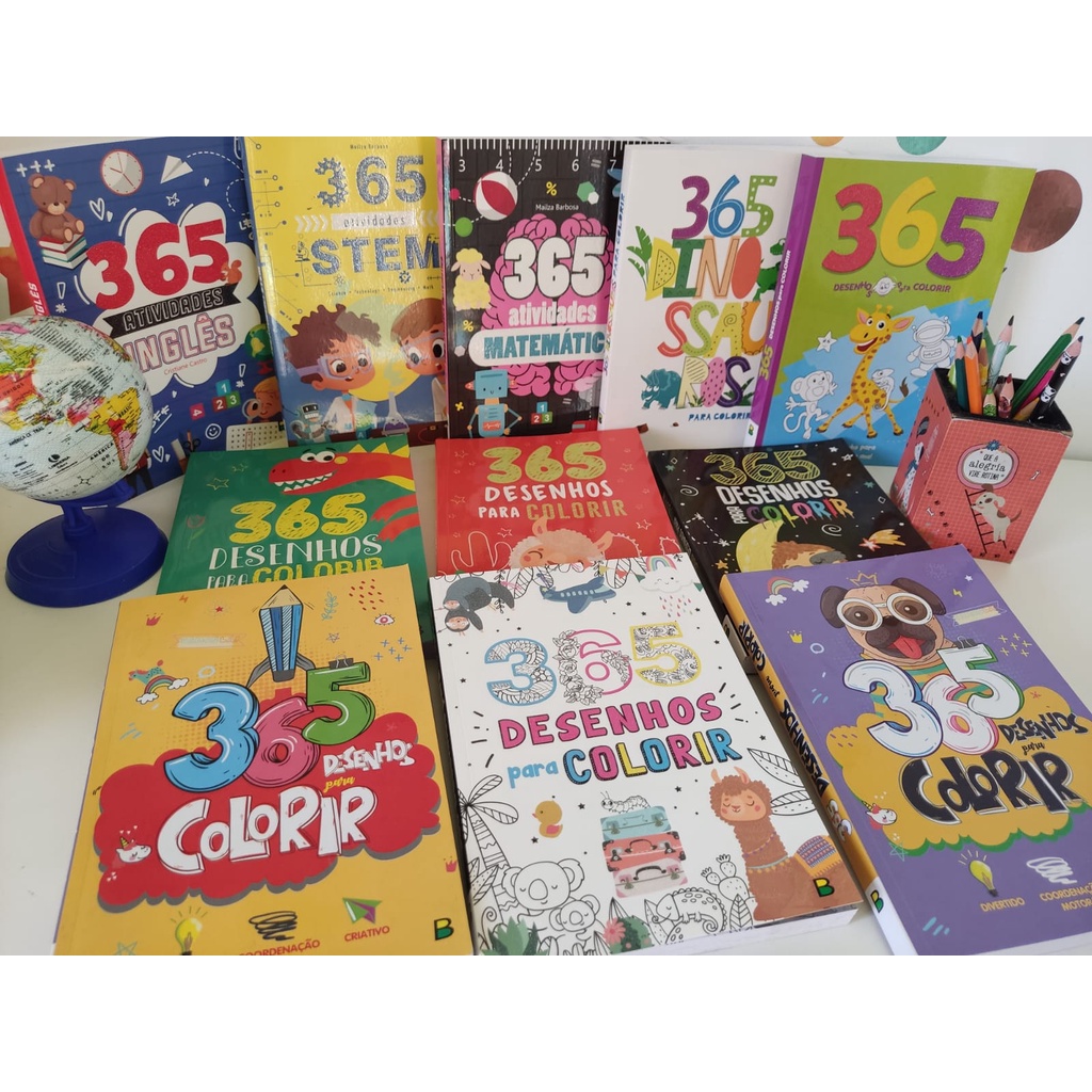 Livros 365 Atividades Várias Opções Matemática, Experiências (stem), Inglês, Dinossauros (Colorir) Ed. Todolivro