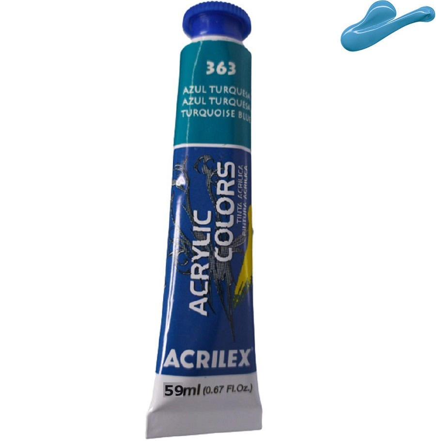 Tinta Acrylic Colors Azul Turquesa 363 - 59ml - Acrilex - Tinta acrílica para telas e trabalhos artísticos em cartão, pa