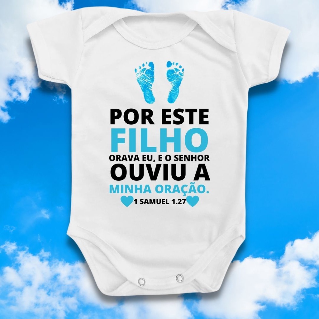 Body Bebê Por Este Filho Orava Eu Oração Samuel Azul Menino em Oferta na Shopee