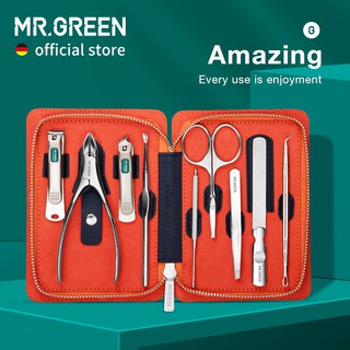 MR.GREEN Conjunto De Manicure 9 Em 1 Kit Prático Profissional Design Contraste Com Capa De Couro Cortador De Unha Aço Inoxidável Pessoal Cuidados Ferramenta