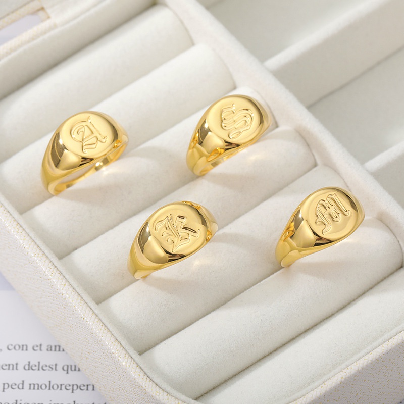 Anel De Sinete Banhado A Ouro Com 26 Letras Para Mulheres E Homens , Dedo Polido , Anéis Quadrados Simples , Punk , Joia em Oferta na Shopee