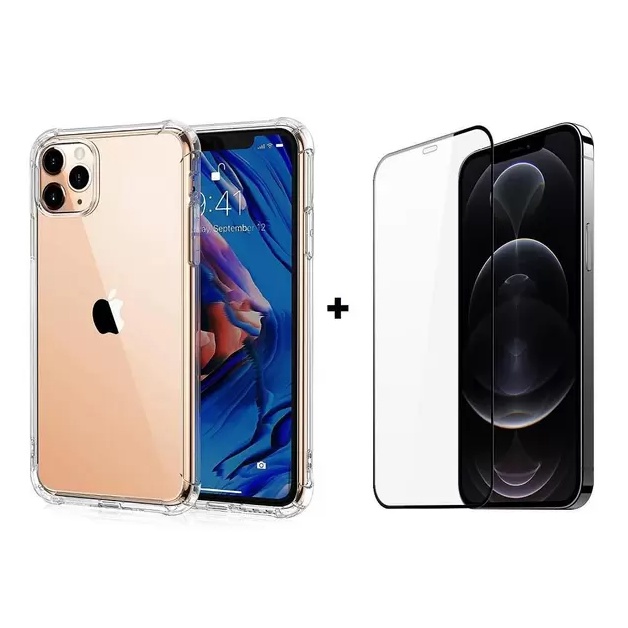 IPhone 11 Pro Max Kit Capa Anti-Impacto Transparente + Película Vidro Temperdo 3D