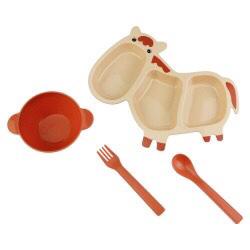 Kit Papinha Lanche Infantil Animal Bebê Crianças Resistente - 4 pçs Prato tigela Garfo e Colhe em Oferta na Shopee