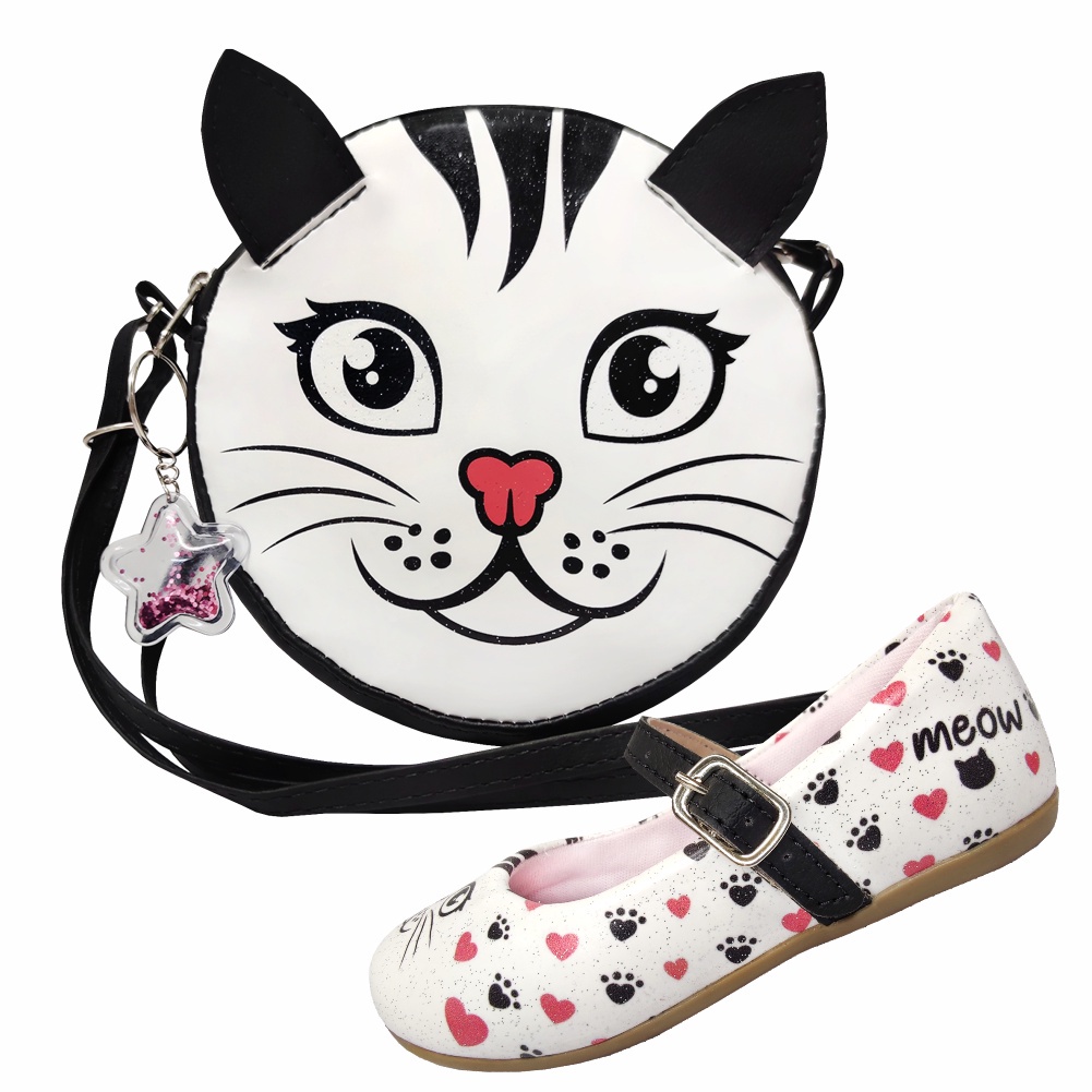 Kit Infantil Feminino Sapatilha Infantil e Bolsa Infantil Gatinho Menina Bolsinha Infantil Magicc Kids (1211)