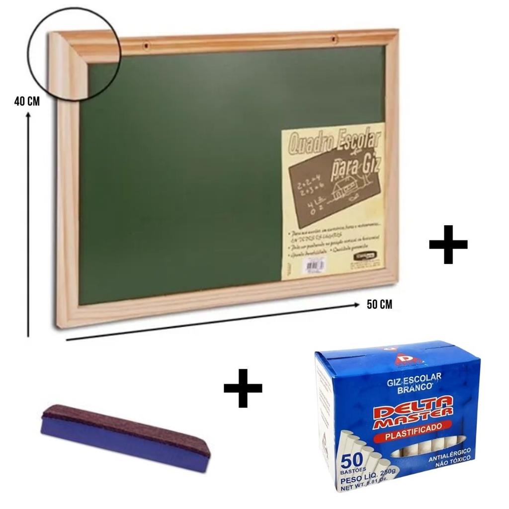 Lousa Infantil quadro negro Verde 50 X 40 Cm Com Apagador E Giz Kit Lousa Infantil