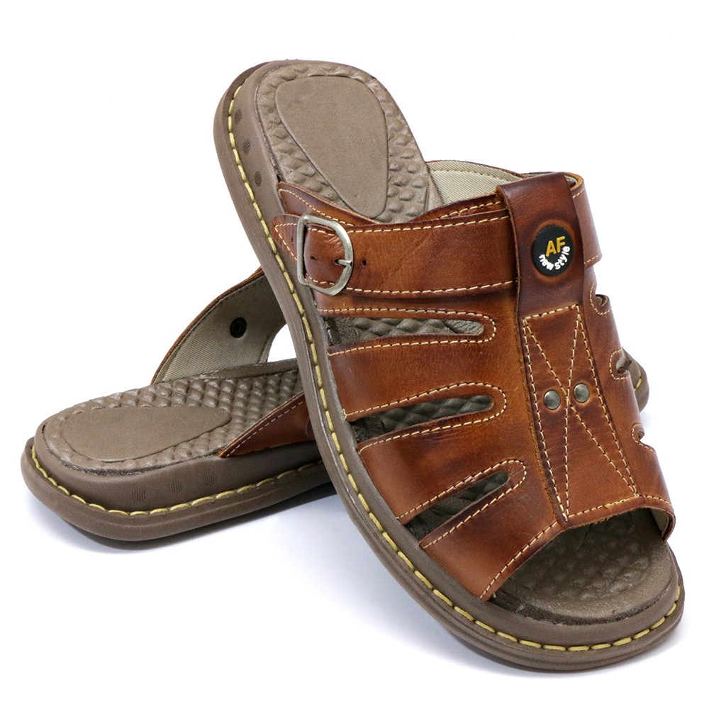 Sandália Anti Stress Masculino Ortopédico Couro