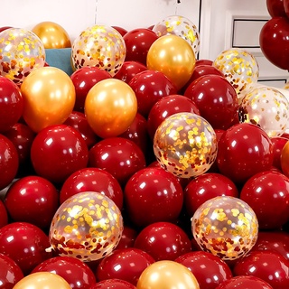 25pcs Balões De Látex Decoração De Casamento Rubi Dourado Vermelho Confetti Balão Fontes Do Partido De Aniversário Dos Namorados Dia