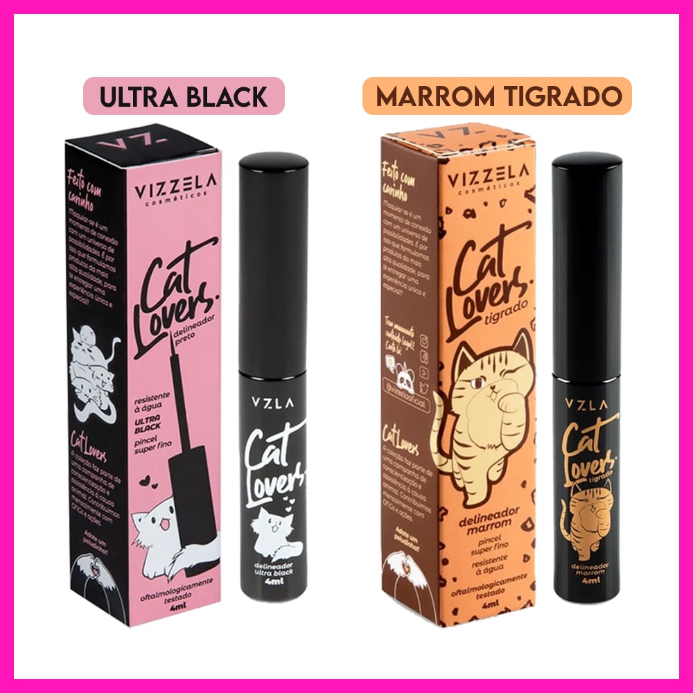 Vizzela Delineador Líquido Cat Lovers (Marrom ou Ultra Black)