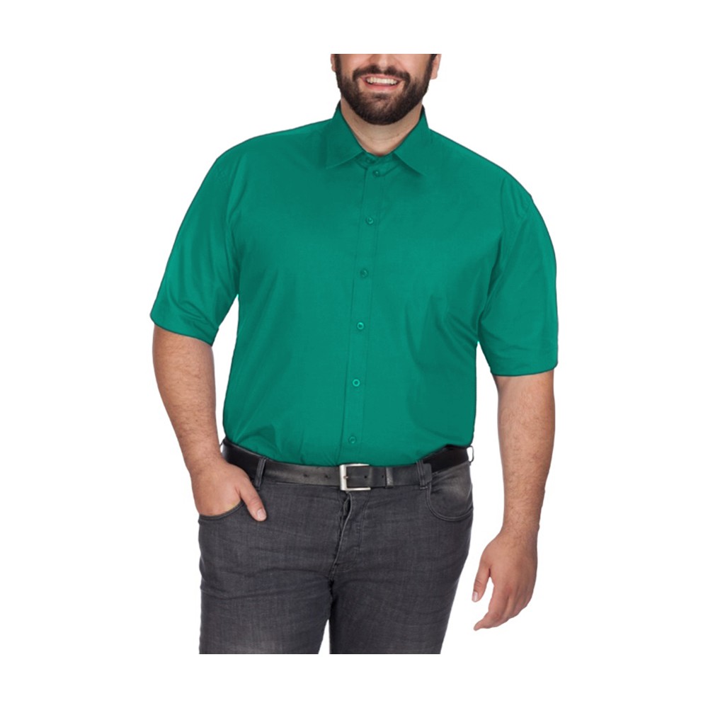Camisa Social Masculina 100% Microfibra Manga Curta Plus Size Extra Grande Verde Bom Pano