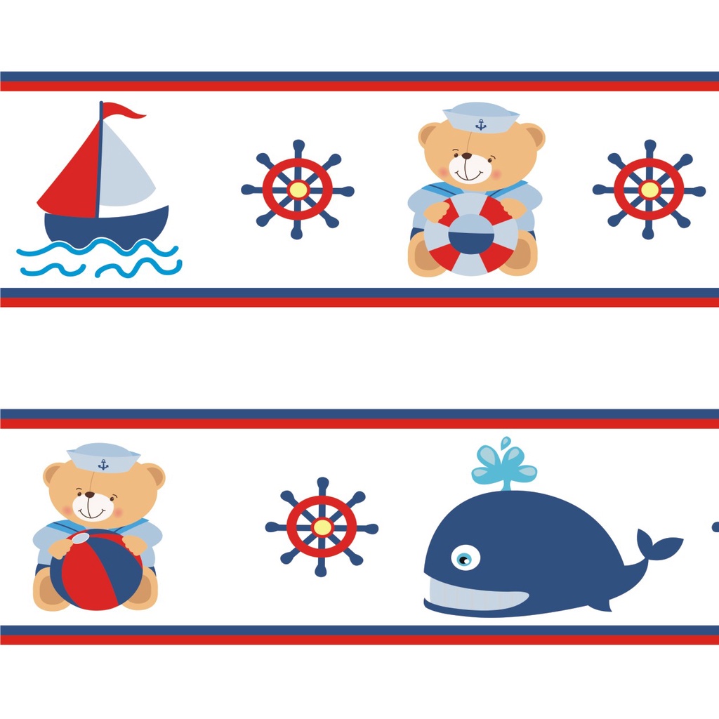 Adesivo Faixa Border Infantil Marinheiro Ursinho Fundo do Mar Náutica kit com 5 unidades M04