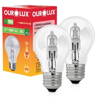 Kit 2 Lampadas Eco Halogena Clara H100 70W 127V E27 2800K