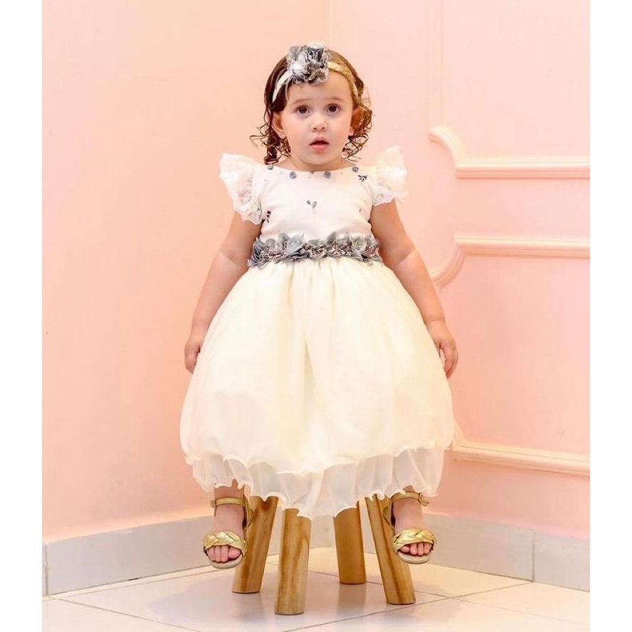 Vestido Bebê e Infantil Festas Vestido de Festa Princesa Daminha Batizado Casamento Infantil Luxo