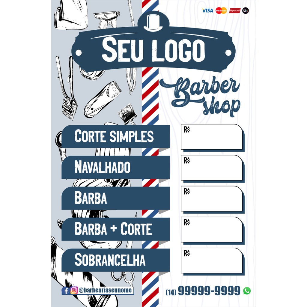 Banner lona Barbearia_Barber Shop_Cabelo_Barba_Bigode_Men_venda_anúncio_propaganda_cartaz_Empreendedorismo