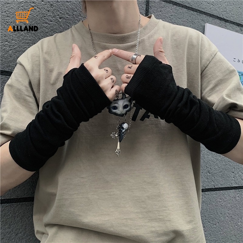INS Retro Primavera Verão Luvas Sem Dedos Ninja De Malha Escura/Anime Cosplay Stripe Stretch Longas Meio Dedo Unissex