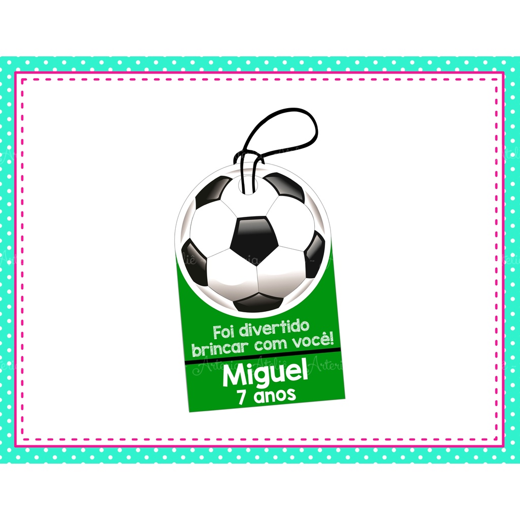 Tag de pendurar Lembrancinha Personalizados Decoração Festa Futebol Futsal Menino Bola Chuteira campo time