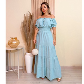 Vestido Longo Feminino Ciganinha Luxo Com Lastex Moda Verão 3RD SD5030