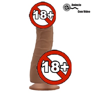 Pênis De Borracha Curvo Pele 23 x 6.0cm Com Escroto E Ventosa - Gigante