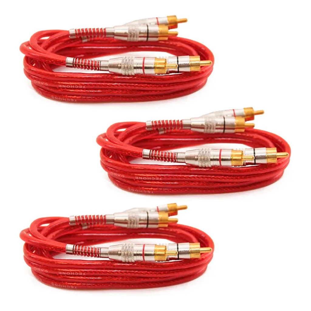 Kit 3 Cabos Rca 1 Metro Dupla Blindagem 1m 5mm Vermelho em Oferta na Shopee