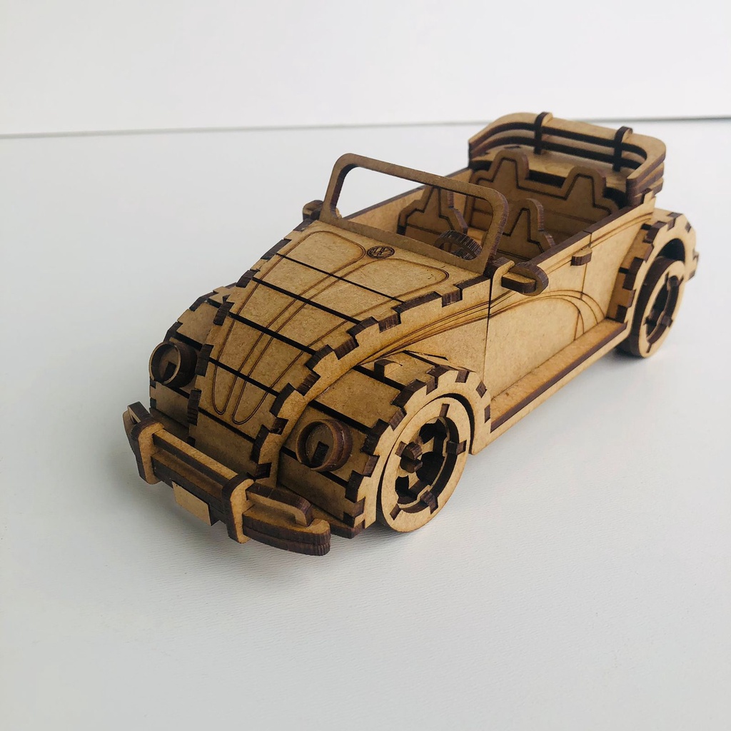 Carrinho miniatura FUSCA CONVERSIVEL  em mdf cru de 3mm