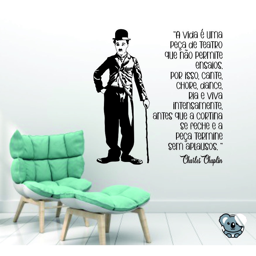 Adesivo de Parede para Sala Charlie Chaplin e Frase Papel de Parede Auto Colante Decalque