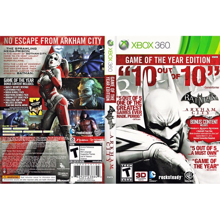 Batman Arkham City Game Of The Year Edition P/ XBOX360 (LTU/LT/JTAG/RGH)