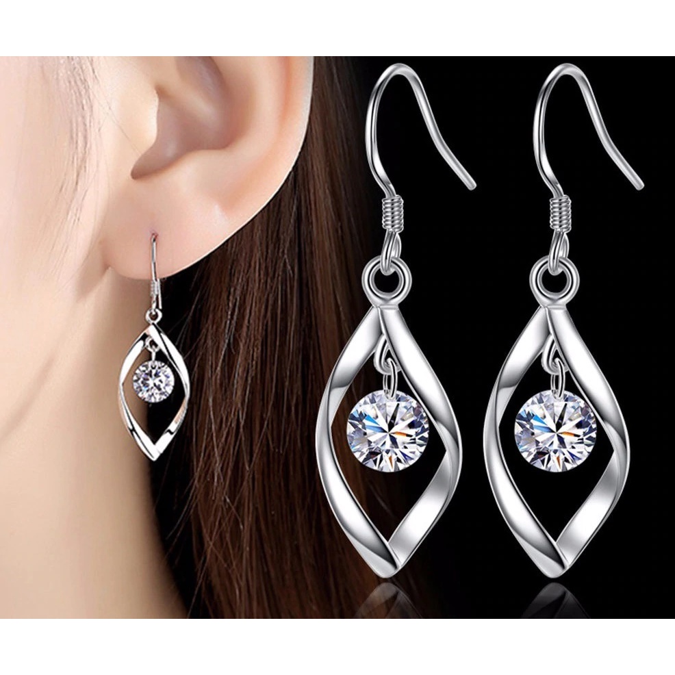 Brincos Femininos Gota de Água com Pedras Zircão em Prata Esterlina 925