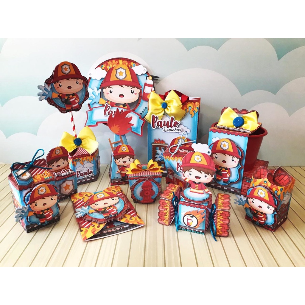 Caixinhas personalizadas, milk, cone e sushi, lembrancinhas, decoração Kit de festa aniversário Bombeiro