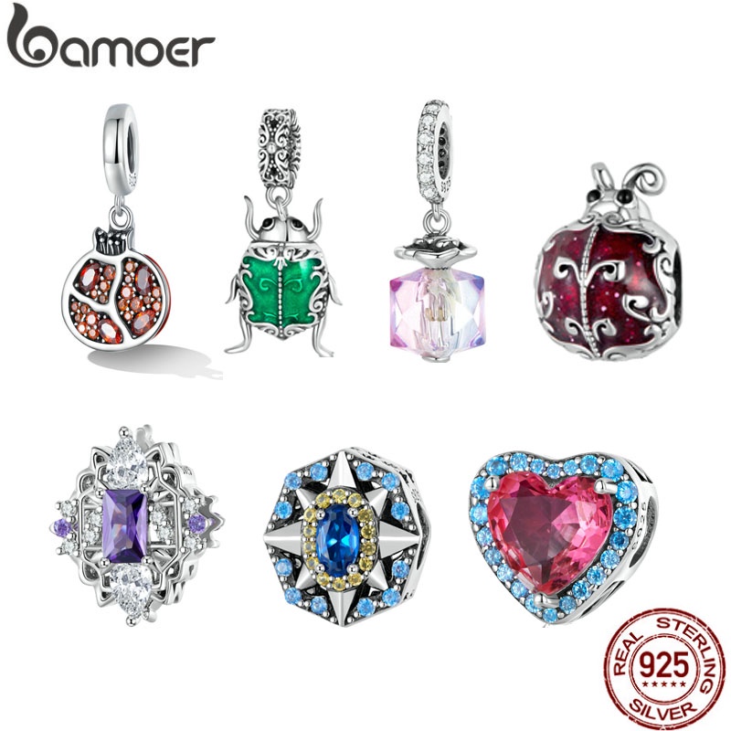 Bamoer Pingente 925 Prata Vermelho Coração Roogana Planeta Insect Turtle Multi Estilo Moda DIY Pulseira Ou Colar Acessórios em Oferta na Shopee