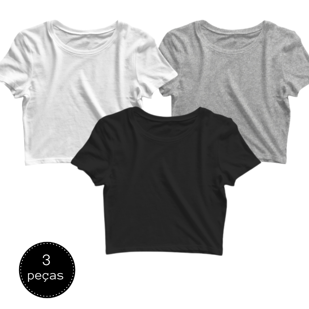 Kit 3 Blusas Feminina Cropped Camiseta