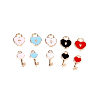 St.kka 10 Peças Conjunto Da Moda Forma De Coração Fechadura Chave Pingente Colar Pulseira Faça Você Mesmo Acessórios