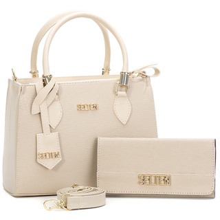 Kit Bolsa Creme Tiracolo E Transversal Com Carteira Feminina Selten