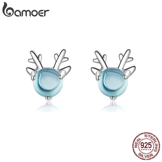Bamoer Cristal Pedra Cervos Do Parafuso Prisioneiro Brincos Para Meninas Acessórios Do Partido 925 Animais De Prata Brinco Da Forma Da Senhora Jóias Bse210
