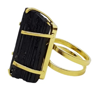 Anel Ajustável Pedra Turmalina Negra Banhado Ouro Energia Posititiva em Oferta na Shopee