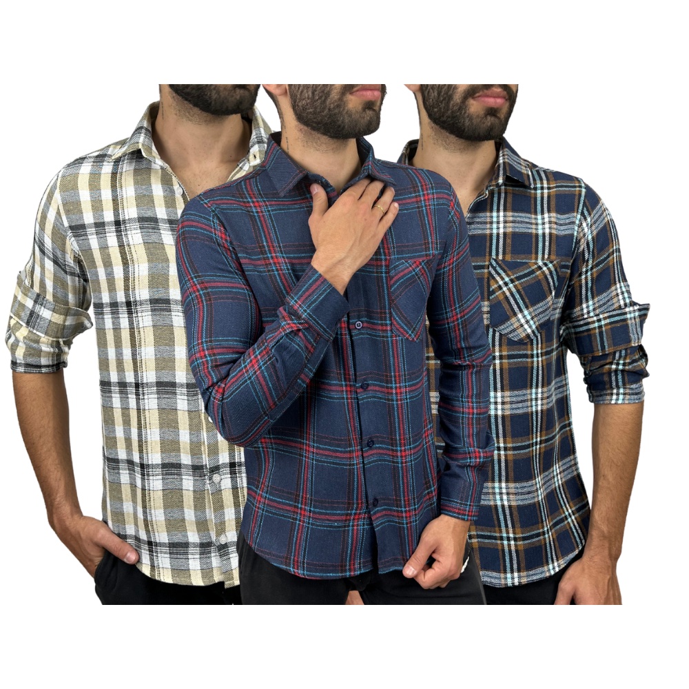 Kit 3 Camisa Xadrez Flanela Masculina Manga Longa Blusa Social Masculina Xadrez Camiseta Social Flanelada