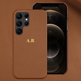 Para Samsung Monogram Folha Personalizada Gravação Nome Personalizado Vegan Pebble Leather Phone Case S20 S21 Fe S22 Plus Ultra Note 20