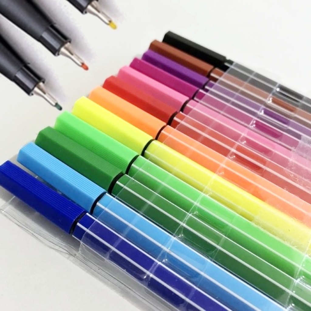 Kit 6/12/24 cores Canetas Fine Line Ponta Fina Tipo Stabilo Estampa Colorido 0.4mm Promo