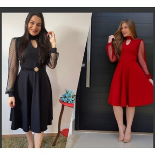 Vestido Rodado Evangélico Plus Sise Vermelho Godê Jovem Congressos Festas