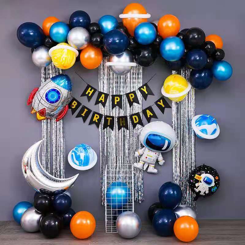 Espaço Exterior Do Partido Astronauta Foguete Balões Folha Galaxy Tema Da Festa Menino Crianças Favores De Aniversário Decoração Do Partido Bandeiras