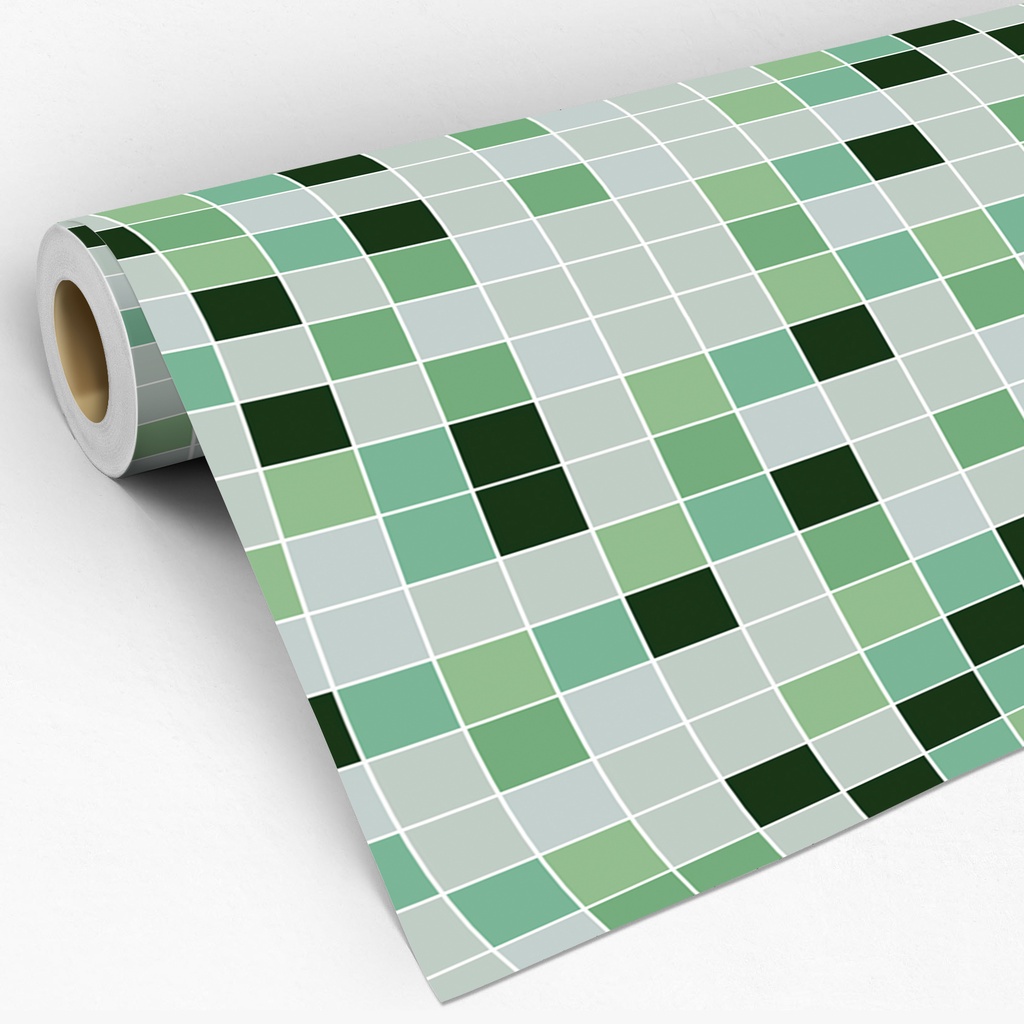Papel de Parede Adesivo Lavável Pastilhas Azulejo Para Cozinha e Banheiro Tons Verde Rolo 3 Metros