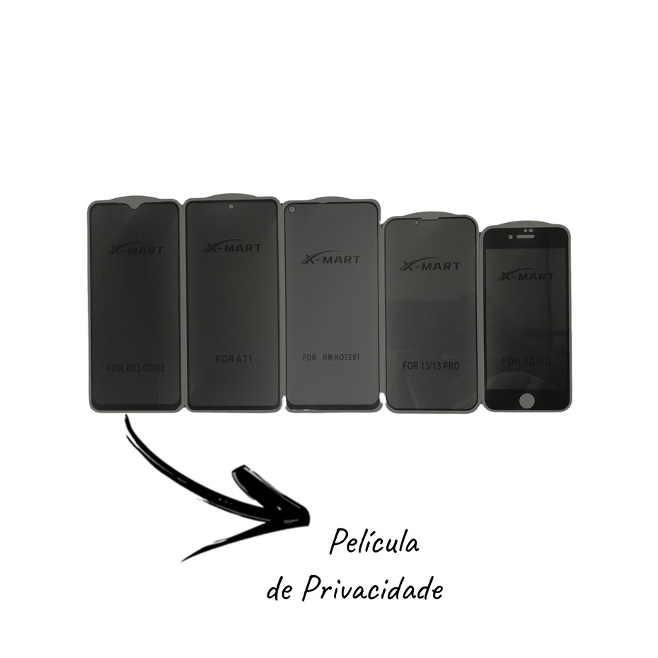 Película Privacidade Vidro Samsung A05/A10s/A12/A13/A22/A14/A54/A04/A24/A25/A35/A26/S23 Fe/S25 Fe/A15/A55