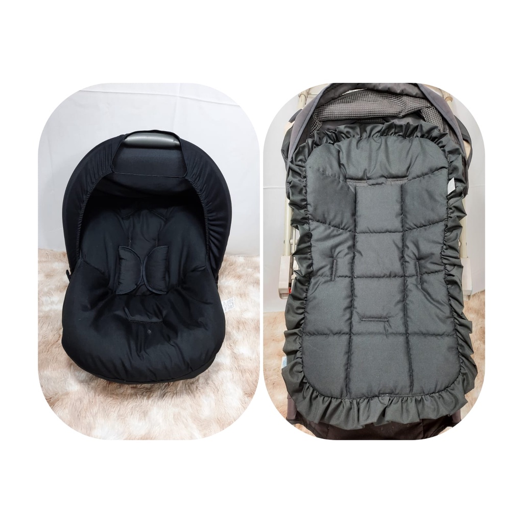 Capa Para Bebê Conforto + Capota Protetora Solar+ Protetor De Cinto Preto+Capa de Carrinho preta