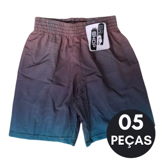Kit 05 Bermuda Masculina de Elástico Estampado Menino Infantil e Juvenil Praia