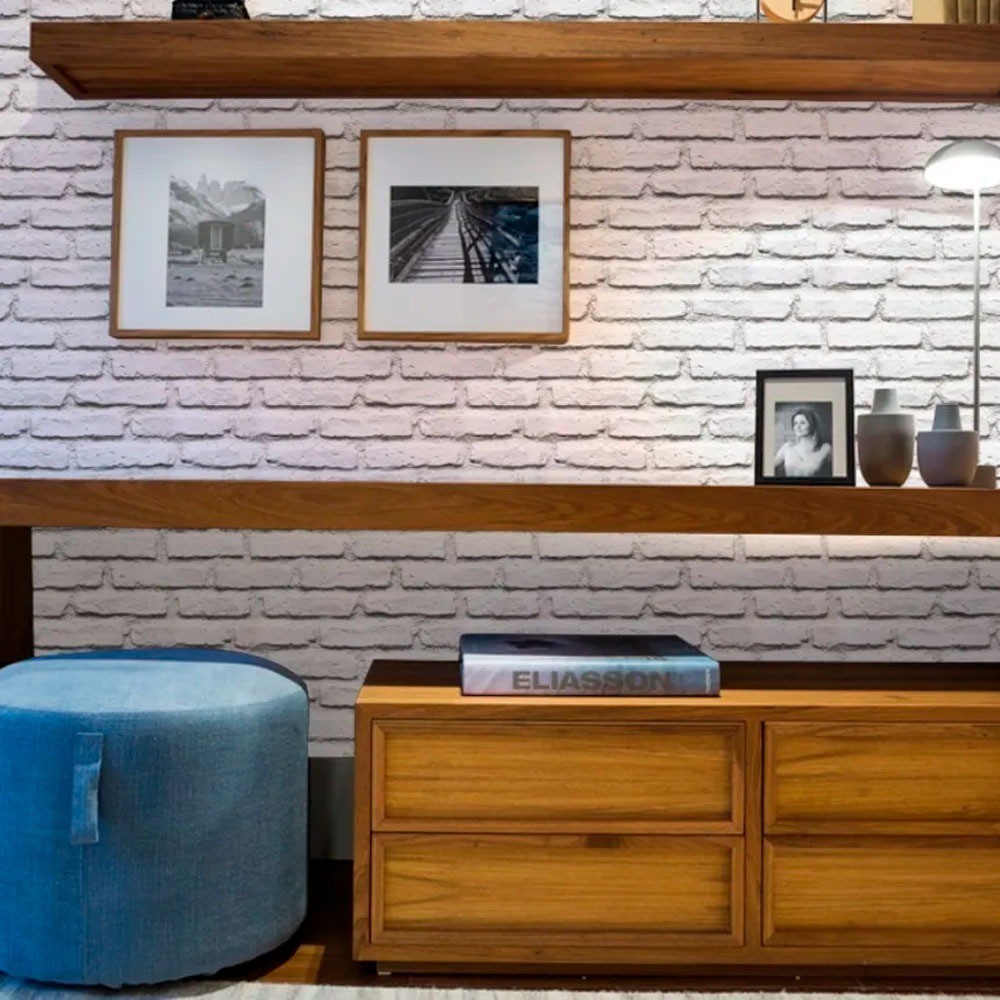 Papel De Parede Adesivo Lavável Tijolos Branco 3 Metros Rolo em Oferta na Shopee